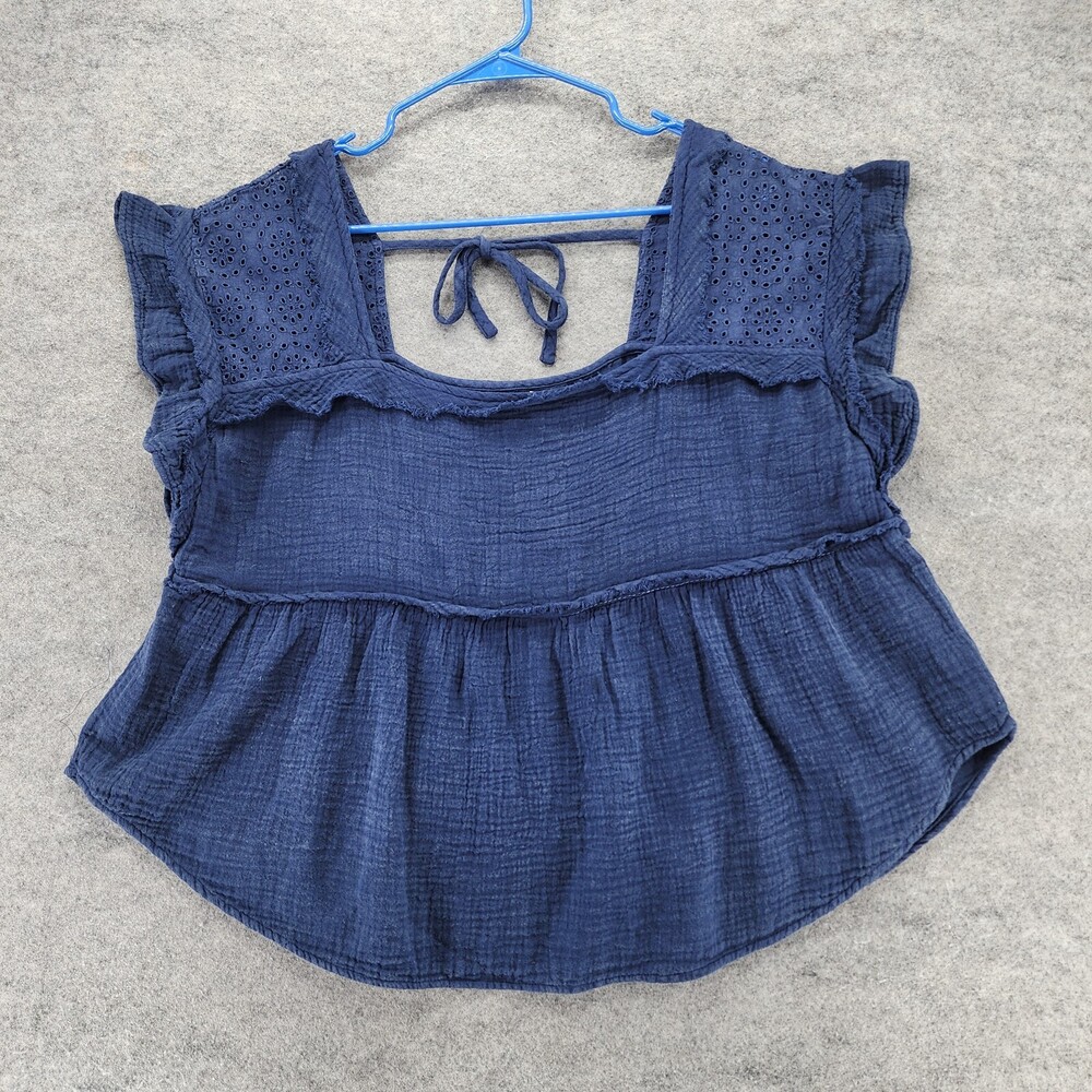 Maurices Shirt Womens 0X Short Sleeve Blue Square Neck